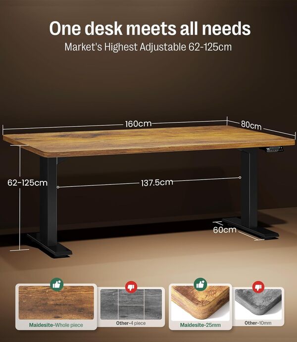 MAIDeSITe S2 Pro Bureau Assis 160x80cm Bureau Table Debout Réglable en Hauteur Acier avec Panneau LED Contrôle à 4 Fonctions Mémoires,Système Anti-Collision