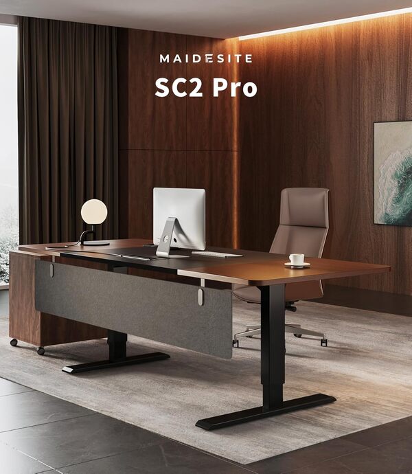 MAIDeSITe SC2 Pro Bureau Assis Debout avec Plateau 180X80cm,Cadre de Bureau Réglable en Hauteur Électrique à 3 Colonnes avec Double Moteur,Installation Facile