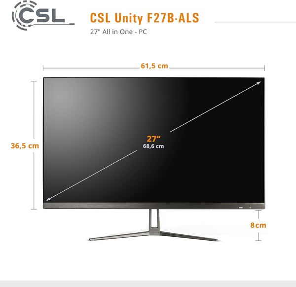 PC Tout-en-Un CSL Unity F27B-ALS, 68,58 cm (27 Pouces, 1920x1080 Full HD) - AIO Puissant (Intel N200 CPU 4x3700 MHz, 2000 Go SSD, 32 Go DDR4-RAM, Win 11 Pro), Noir