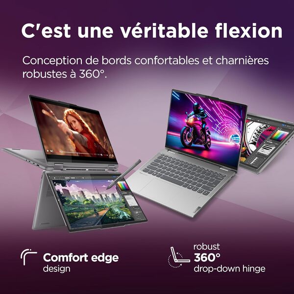 Lenovo Yoga 7 2-en-1 14AHP9 - Ordinateur Portable AI 14'' WUXGA OLED (AMD Ryzen 5 8640HS, RAM 16Go, SSD 512Go, AMD Radeon 760M Graphics, Windows 11 Home) Clavier rétroéclairé AZERTY Français - Gris