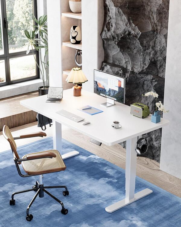 HUANUO Meubles de Bureau, Bureau électrique debout avec plateau de bureau monobloc de 180 x 80 cm, blanc