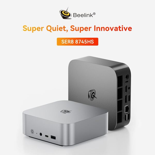 Beelink SER8 Mini PC, AMD Ryzen 7 8745HS(8C/16T jusqu'à 4.9GHz), 32GB DDR5 1TB PCIe4.0 SSD Mini Gaming Computer, 4K Triple Display,HDMI2/DP/USB4, 2.5G RJ45/WiFi 6/BT5.2