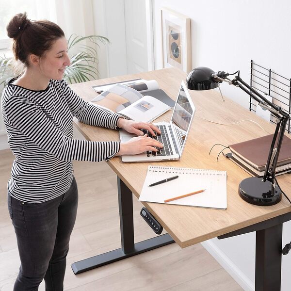 boho office® Homedesk - Bureau Noir, réglage en Hauteur électrique en continu, Fonction mémoire y Compris Plateau de Table de 160 x 80 cm en décor Chêne Sauvage
