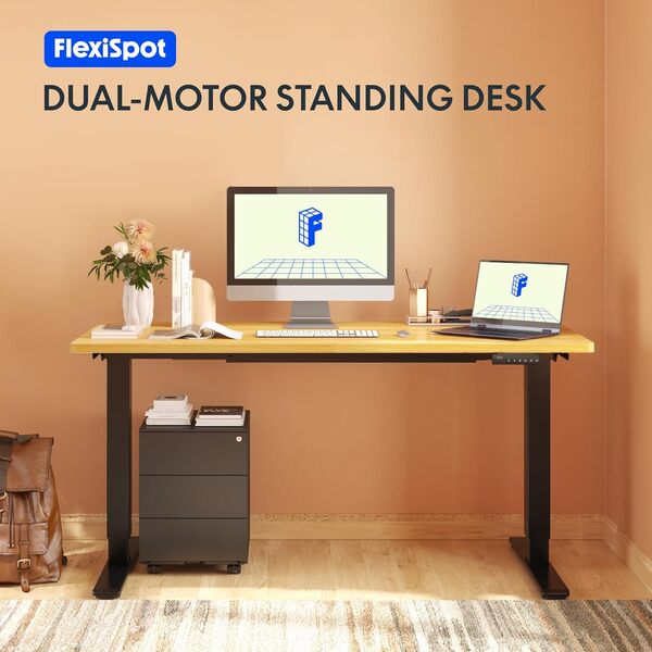 FLEXISPOT 2 Moteurs Bureau Assis Debout 160x80 Une Pièce, Bureau Debout électrique avec Panneau à Fonctions Mémoires, Table Réglable en Hauteur Électrique, Charge 100kg, Noir+Noir