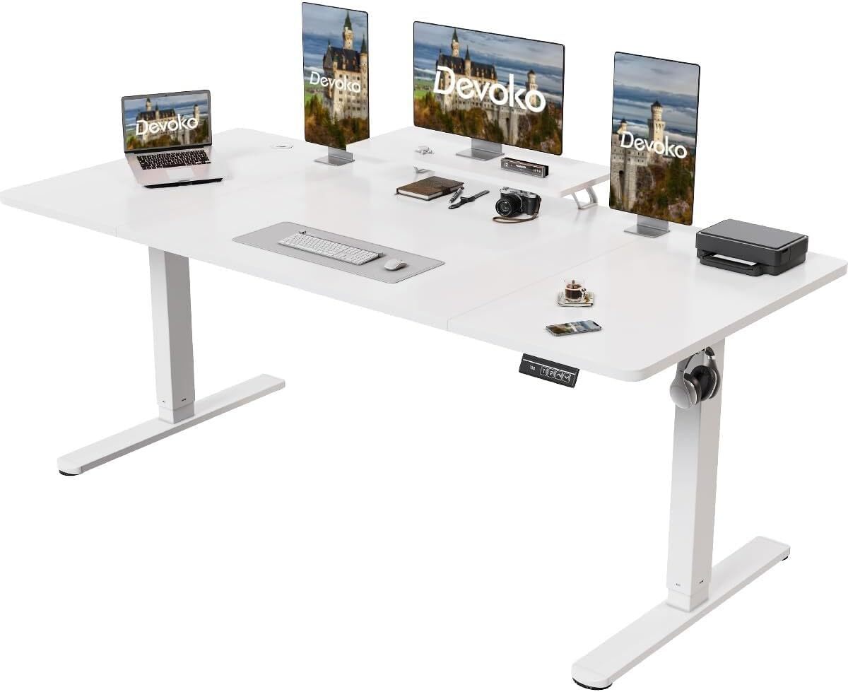 Devoko Bureau Assis Debout 140x60cm Bureau Réglable En Hauteur Electrique Avec 2 Hauteurs De Memoire Pour Travailler Devoko Bureau Assis Debout 140x60cm Bureau Réglable En Hauteur Electrique Avec 2 Hauteurs De Memoire Pour Travailler