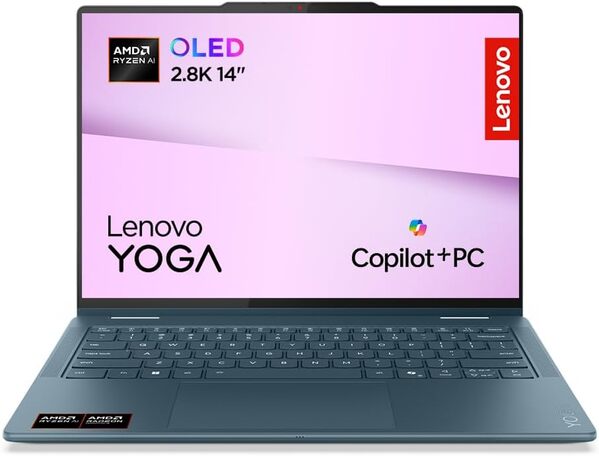 Lenovo Yoga 7 2-in-1 14AKP10 - Ordinateur Portable AI 2-en-1 14'' OLED (AMD Ryzen AI 5 340, RAM 16Go, SSD 512Go, AMD Radeon 840M Graphique, Windows 11 Home) Clavier rétroéclairé AZERTY - Tidal Teal