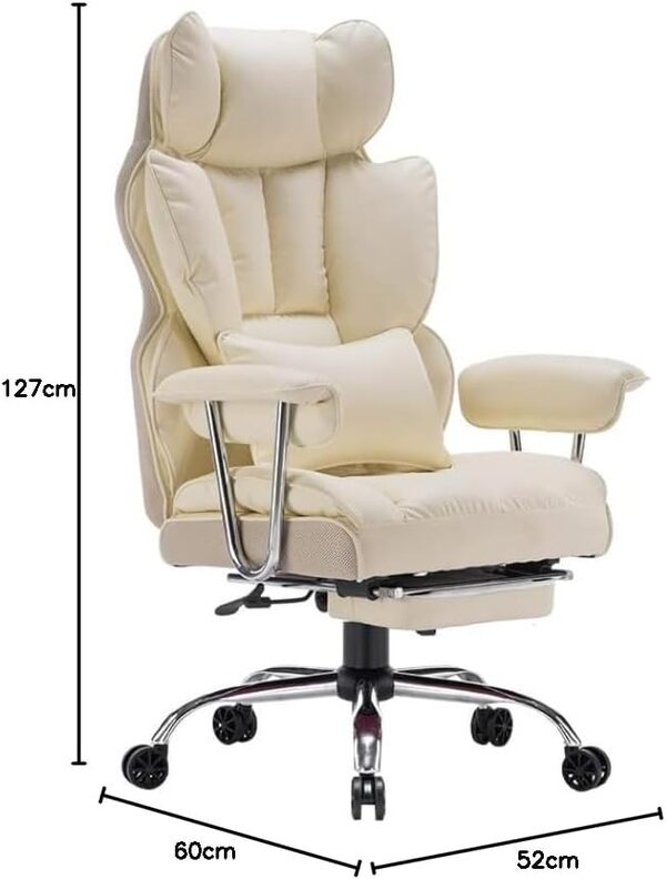 Efomao Fauteuil de Direction, Chaise de Bureau en Cuir PU, Fauteuil de Bureau Ergonomique Ajustable à Dossier Haut, Pivotant 200kg avec Repose Pieds et Support Lombaire, Beige
