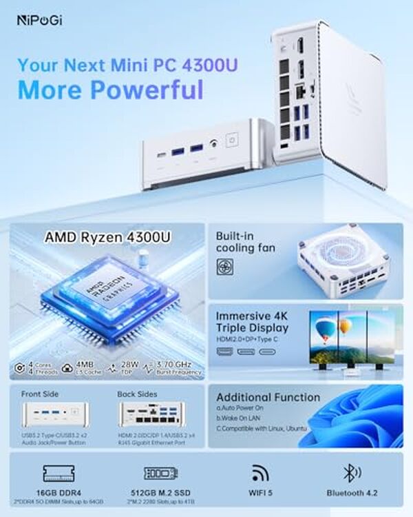 Découvrez le mini PC NiPoGi Pinova P2 : un concentré de puissance et de technologie dans un format ultra-compact, idéal pour vos besoins quotidiens et professionnels.